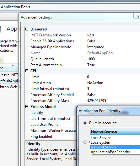 iis7_app_pools_identity Application Pool's Identity